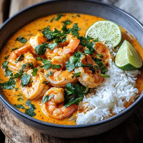 Aromatisches Garnelen Curry mit Kokosmilch und Reis