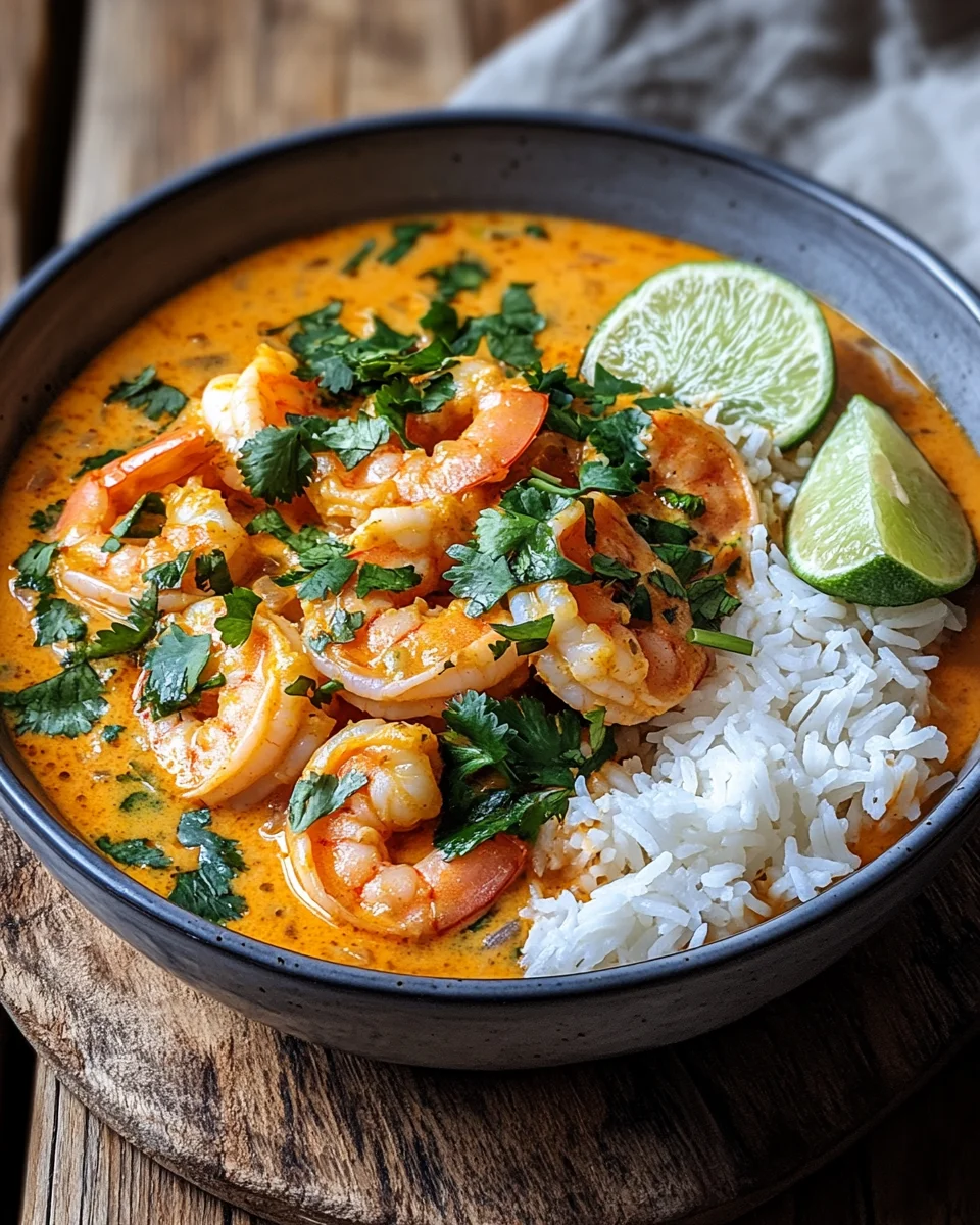 Aromatisches Garnelen Curry mit Kokosmilch und Reis