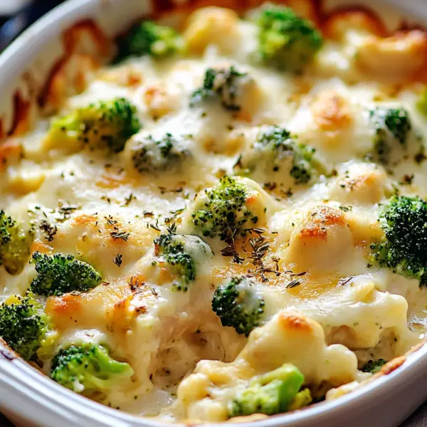 Brokkoli Hähnchen Auflauf mit Frischkäse und Mozzarella