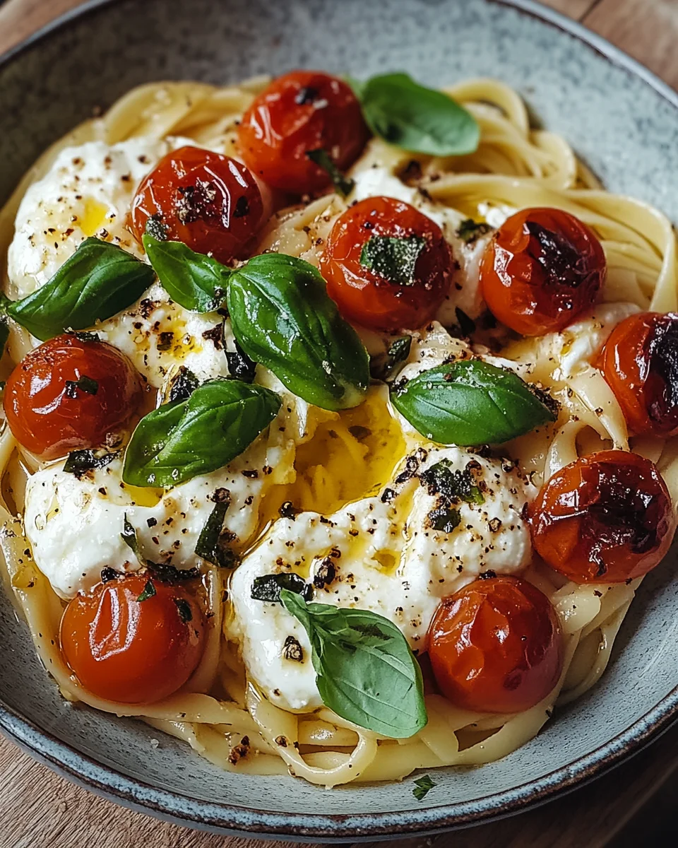 Burrata Pasta mit Tomaten aus dem Ofen