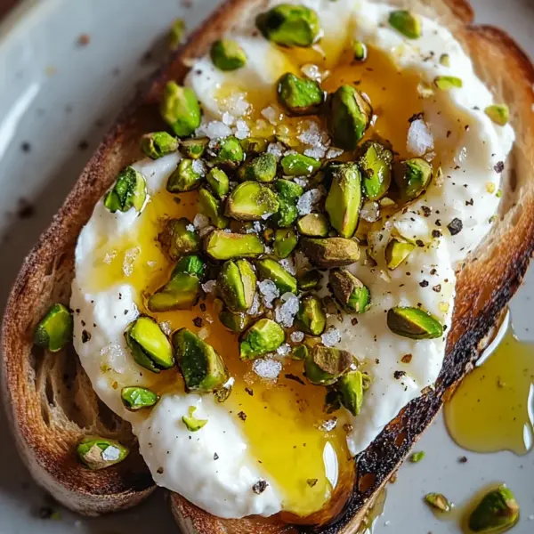 Burrata-Toast mit Pistazien und heißem Honig