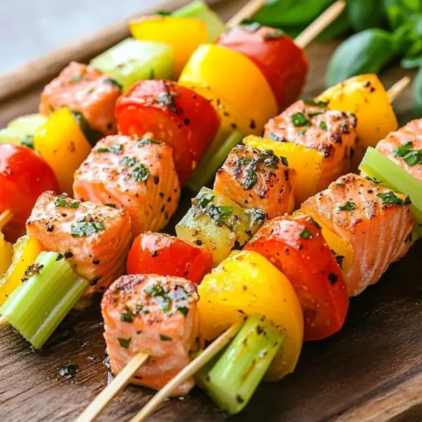 Lachs-Spieße mit Gemüse