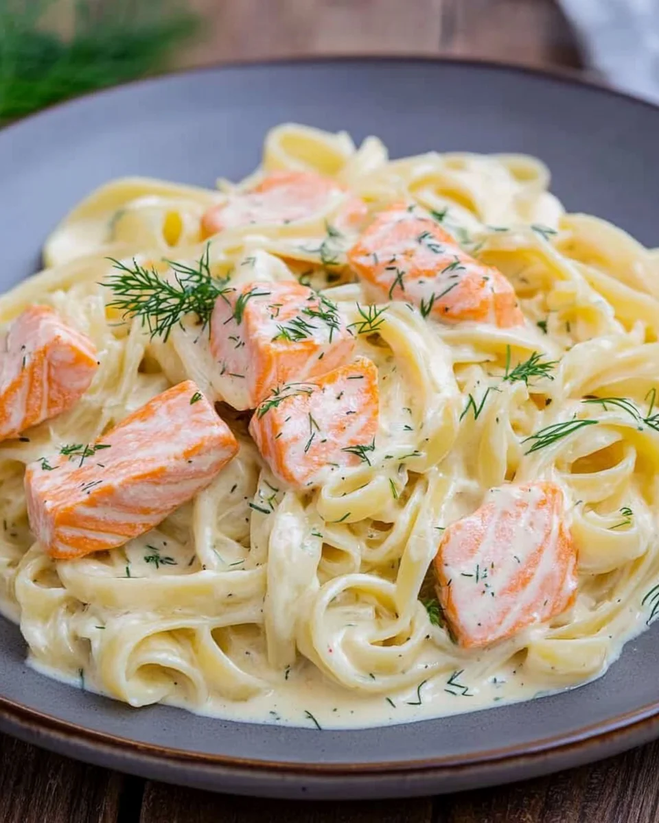 Pasta mit Lachs und Sahneso&szlig;e