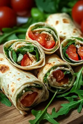 Vegetarische Wrap-Röllchen mit Rucola und Tomaten 26 Vegetarische Wrap-Röllchen mit Rucola und Tomaten