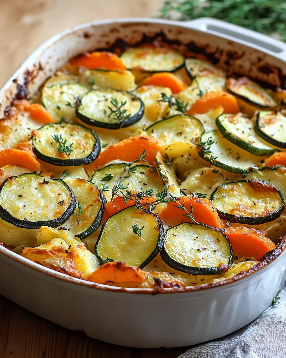 Vegetarischer Kartoffelauflauf mit Zucchini, Karotten und Zwiebeln 26 Vegetarischer