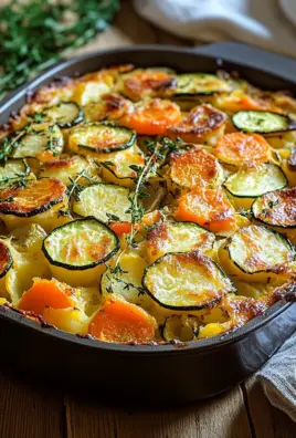 Vegetarischer Kartoffelauflauf mit Zucchini, Karotten und Zwiebeln