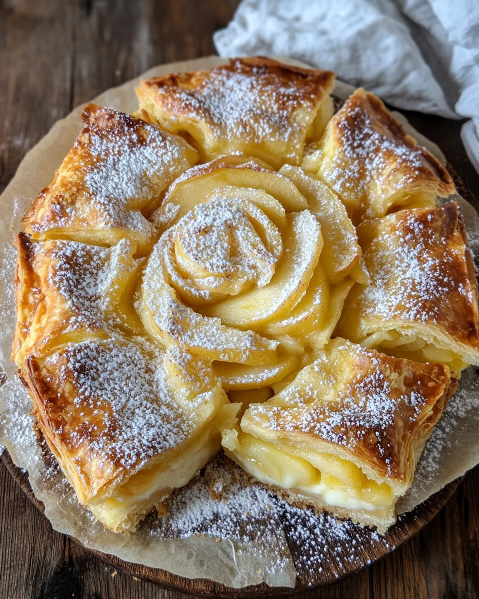 Bl&auml;tterteigkuchen mit Puddingcreme und Apfel