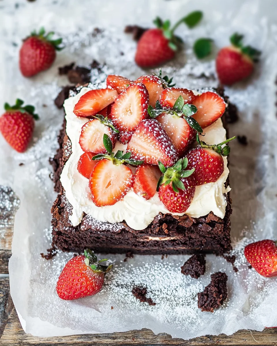 Brownie mit Mascarpone und Erdbeeren