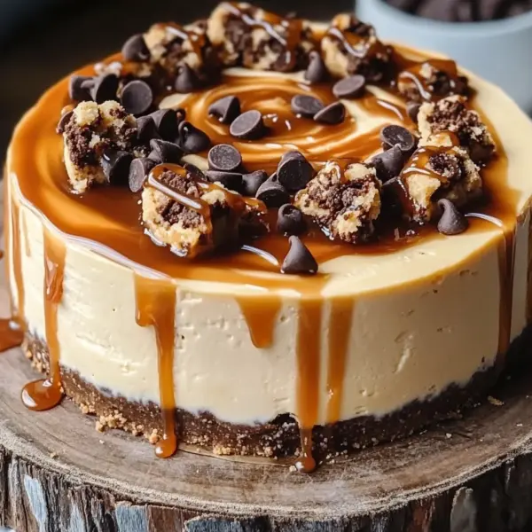 Cookie Dough Cheesecake mit Salted Caramel Swirl