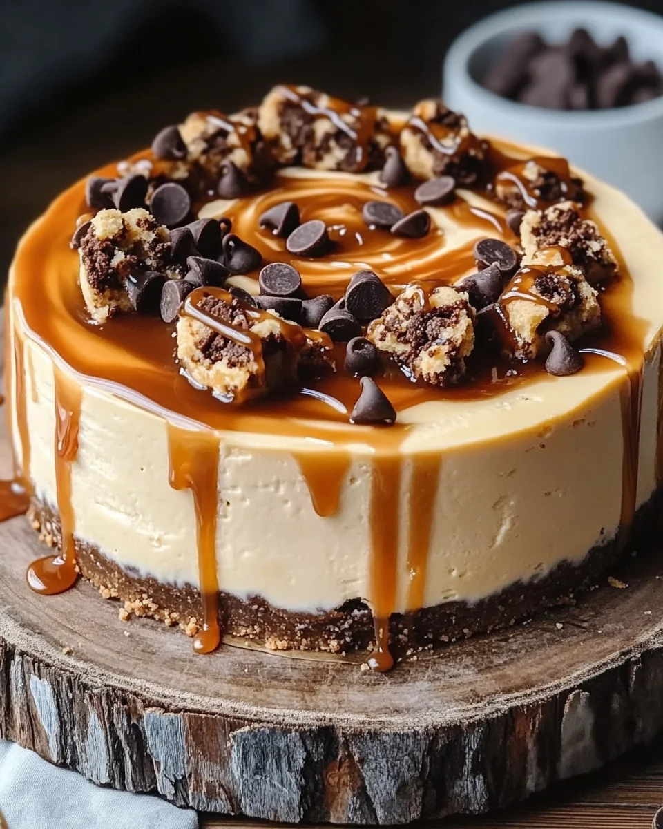 Cookie Dough Cheesecake mit Salted Caramel Swirl