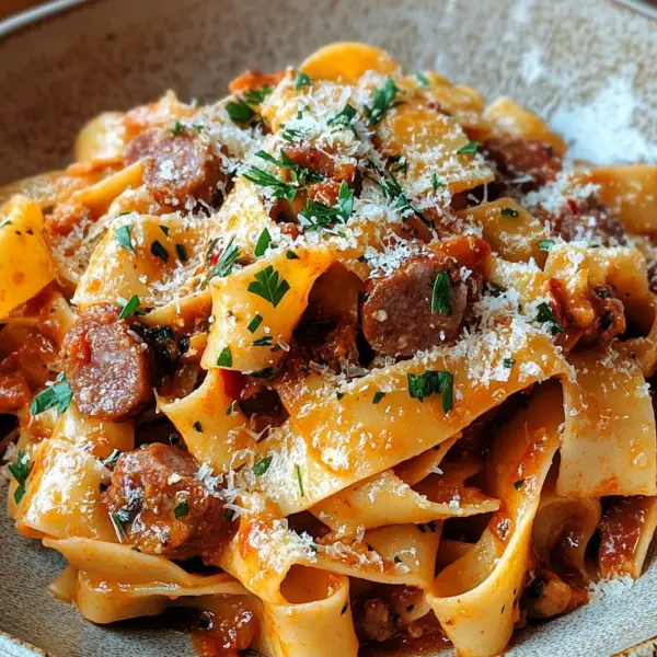 Cremige kalabrische Chili-Pappardelle mit Wurst und Fenchel