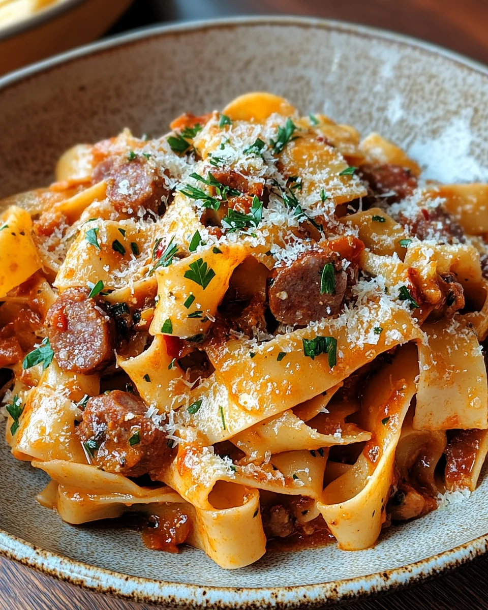 Cremige kalabrische Chili-Pappardelle mit Wurst und Fenchel