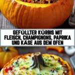Gefüllter Kürbis mit Fleisch, Champignons, Paprika und Käse aus dem Ofen 18 Pinterest Hidden Image