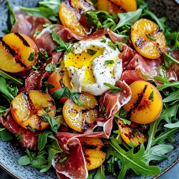 Gegrillter Nektarinen-Burrata-Prosciutto-Salat