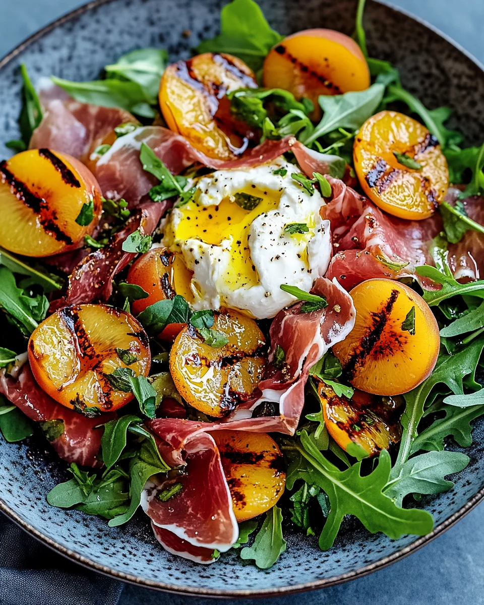 Gegrillter Nektarinen-Burrata-Prosciutto-Salat
