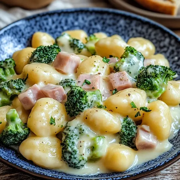 Gnocchi mit Brokkoli und Schinken in cremiger Käsesoße