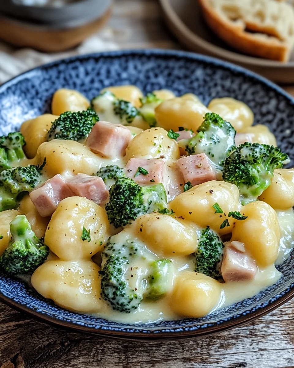 Gnocchi mit Brokkoli und Schinken in cremiger Käsesoße