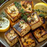 Griechischer gegrillter Tofu mit Zitrone und Thymian
