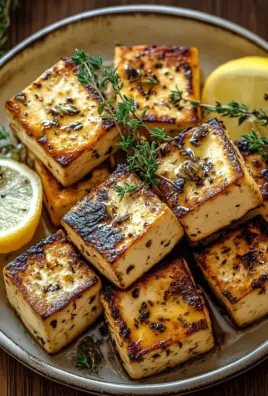 Griechischer gegrillter Tofu mit Zitrone und Thymian