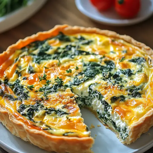 Hüttenkäse und Spinat Krustenlose Quiche