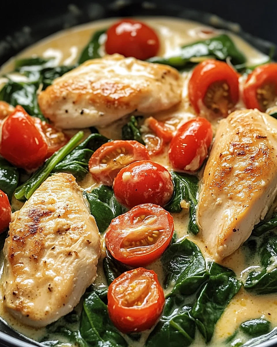 Keto H&auml;hnchen-Spinat-Tomaten-Pfanne