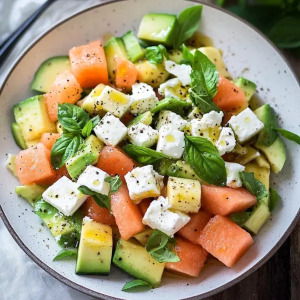Melonen Feta Salat mit Avocado