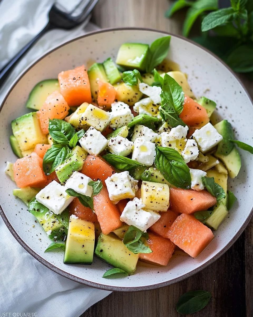 Melonen Feta Salat mit Avocado