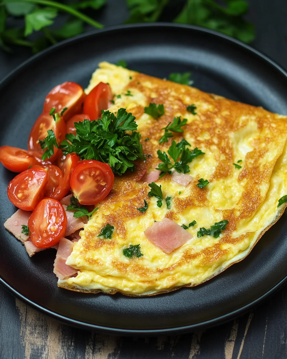 Omelette mit Schinken, Käse und Tomaten