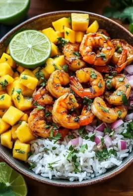 Pikante Garnelen und Mango Salsa Reisbowl