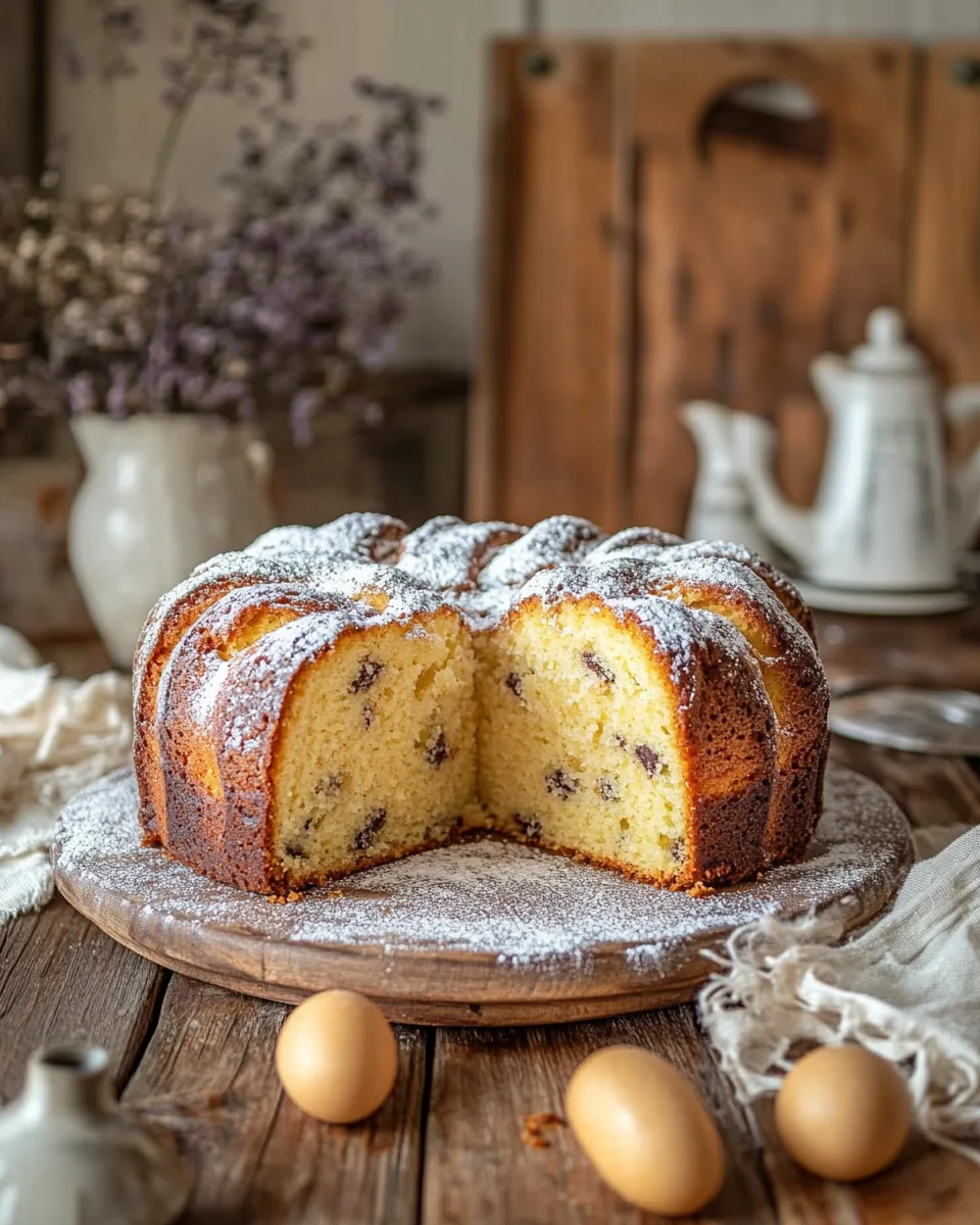 Saftiger und lockerer Eierlikörkuchen mit Schokoraspeln