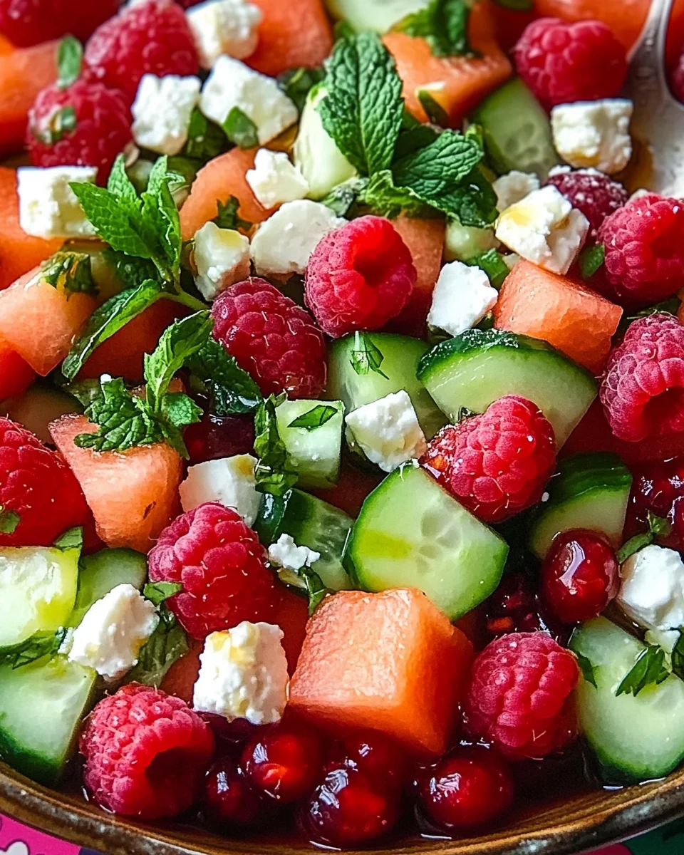 Sommersalat mit Melone, Gurke und Himbeeren 21 Sommersalat