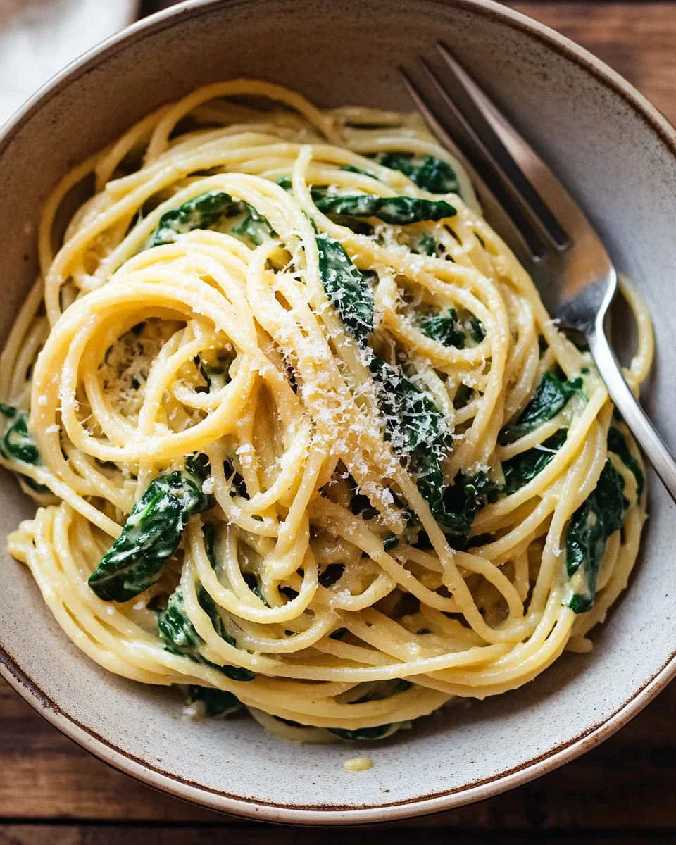 Spaghetti mit Spinat Frischk&auml;se-Sauce