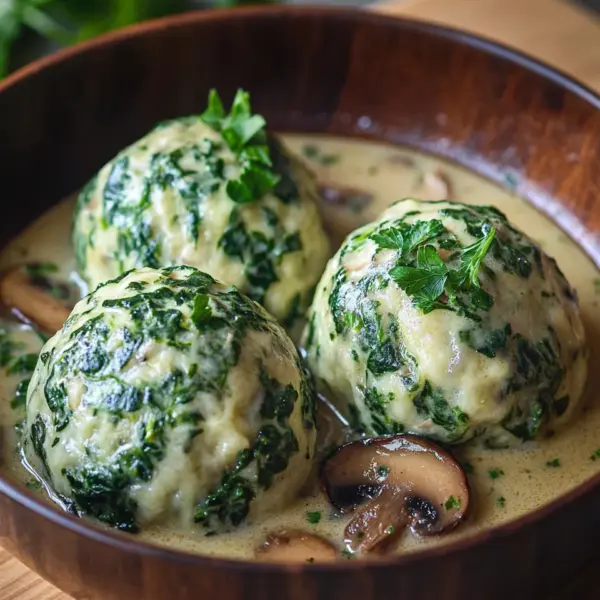 Südtiroler Spinatknödel mit Pilzrahm