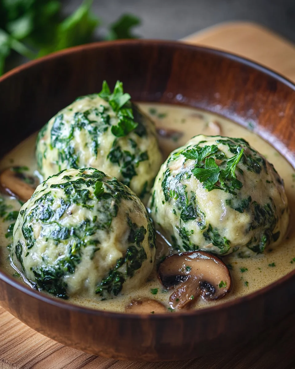 S&uuml;dtiroler Spinatkn&ouml;del mit Pilzrahm