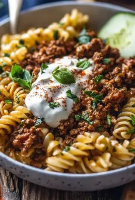 Türkische Pasta mit Hackfleisch und Joghurt-Sauce