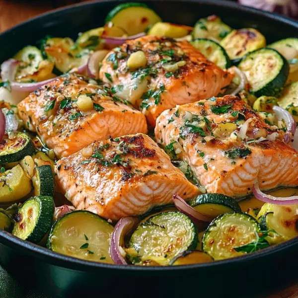 Zucchinipfanne mit Lachs