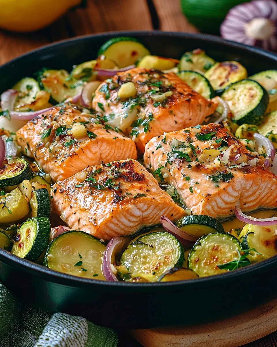 Zucchinipfanne mit Lachs
