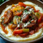 Cremige Wurst und Paprika auf Kartoffelp&uuml;ree