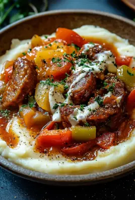 Cremige Wurst und Paprika auf Kartoffelpüree