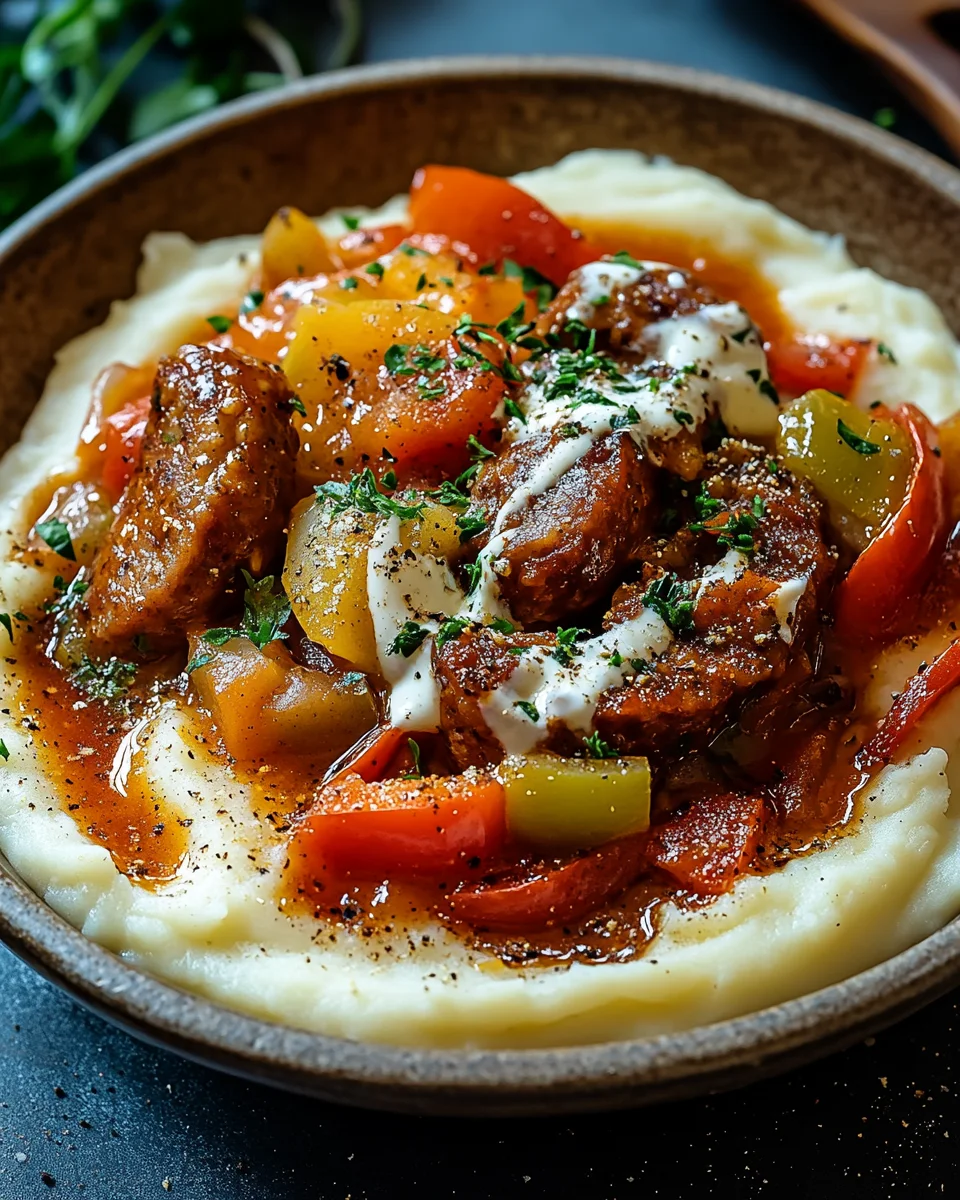 Cremige Wurst und Paprika auf Kartoffelp&uuml;ree