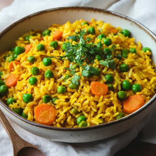 Curryreis mit Erbsen und Möhren