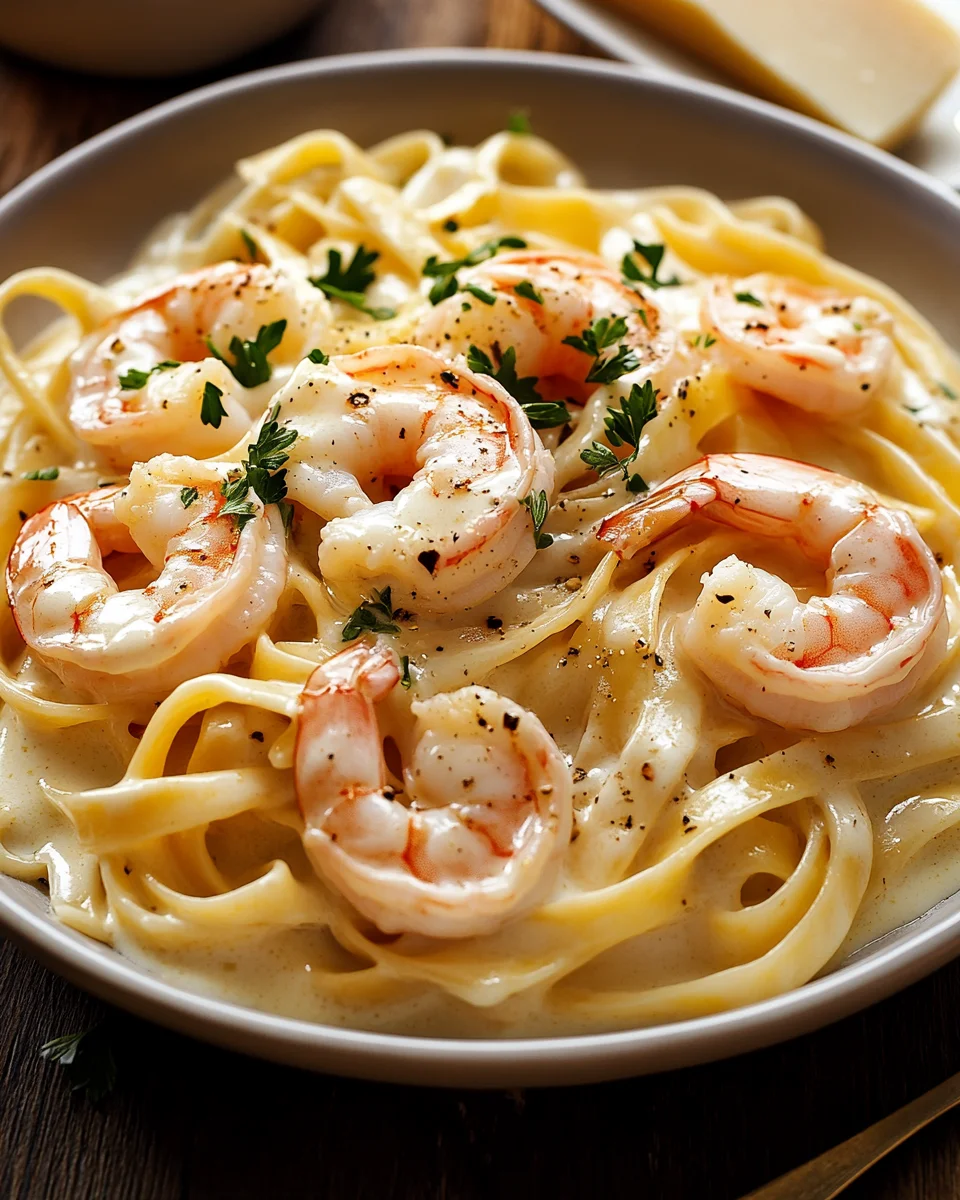 Fettuccine Alfredo mit Garnelen