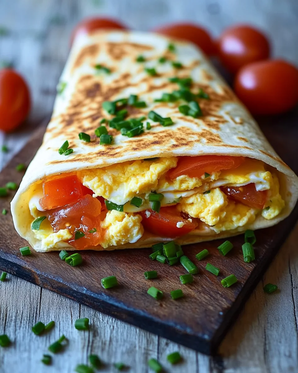 Frühstückswrap mit Ei, Käse und Tomaten