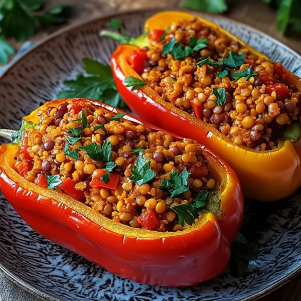 Gefüllte Spitzpaprika mit roten Linsen