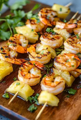 Gegrillte Garnelenspieße mit Ananas in Öl und Knoblauchsoße 21 Gegrillte Garnelenspieße mit Ananas in Öl und Knoblauchsoße