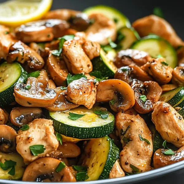 Keto Hähnchen-Zucchini-Pfanne mit Pilzen