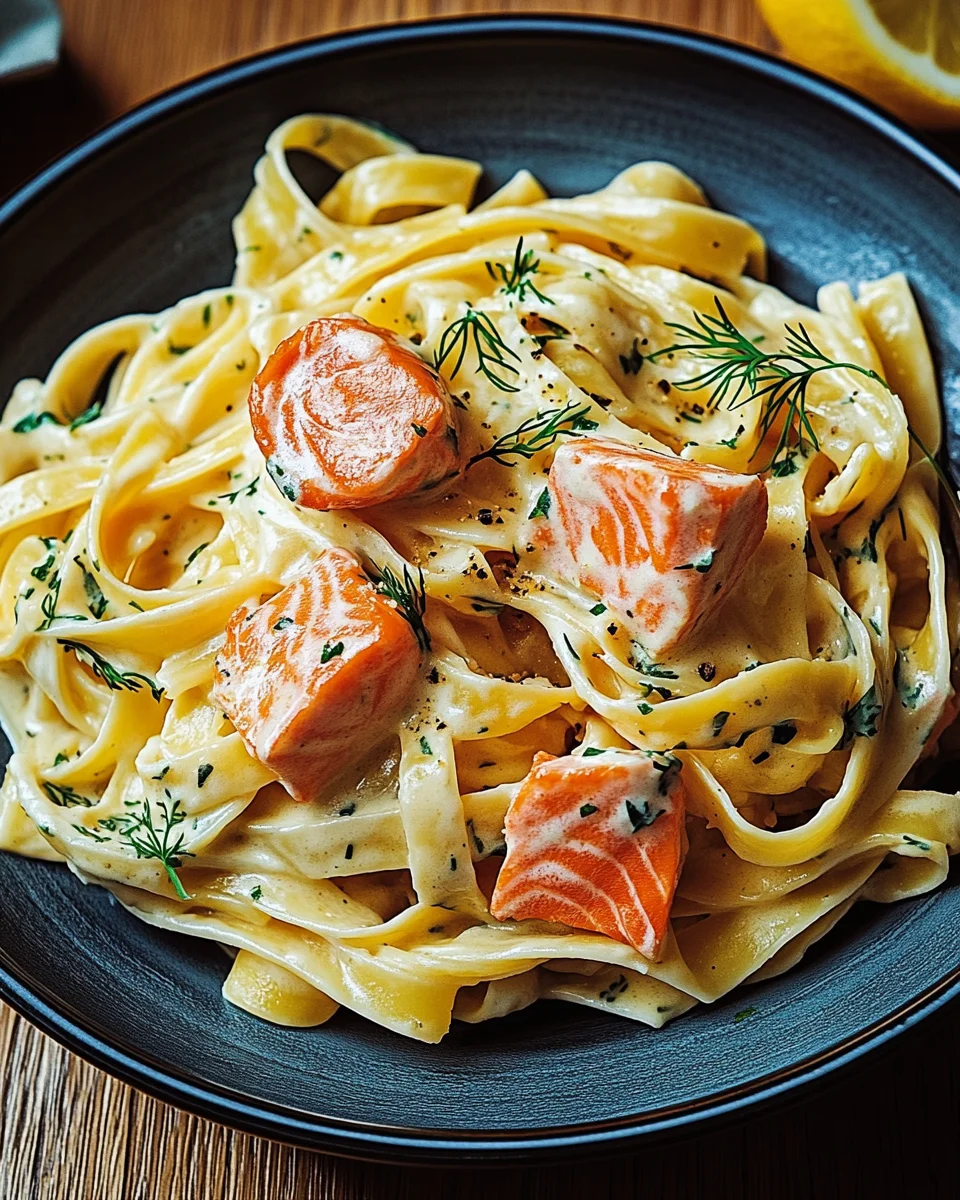 Lachs-Tagliatelle mit cremiger Zitronenso&szlig;e