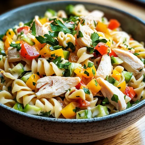 Nudel-Hähnchensalat mit Frühlingszwiebeln