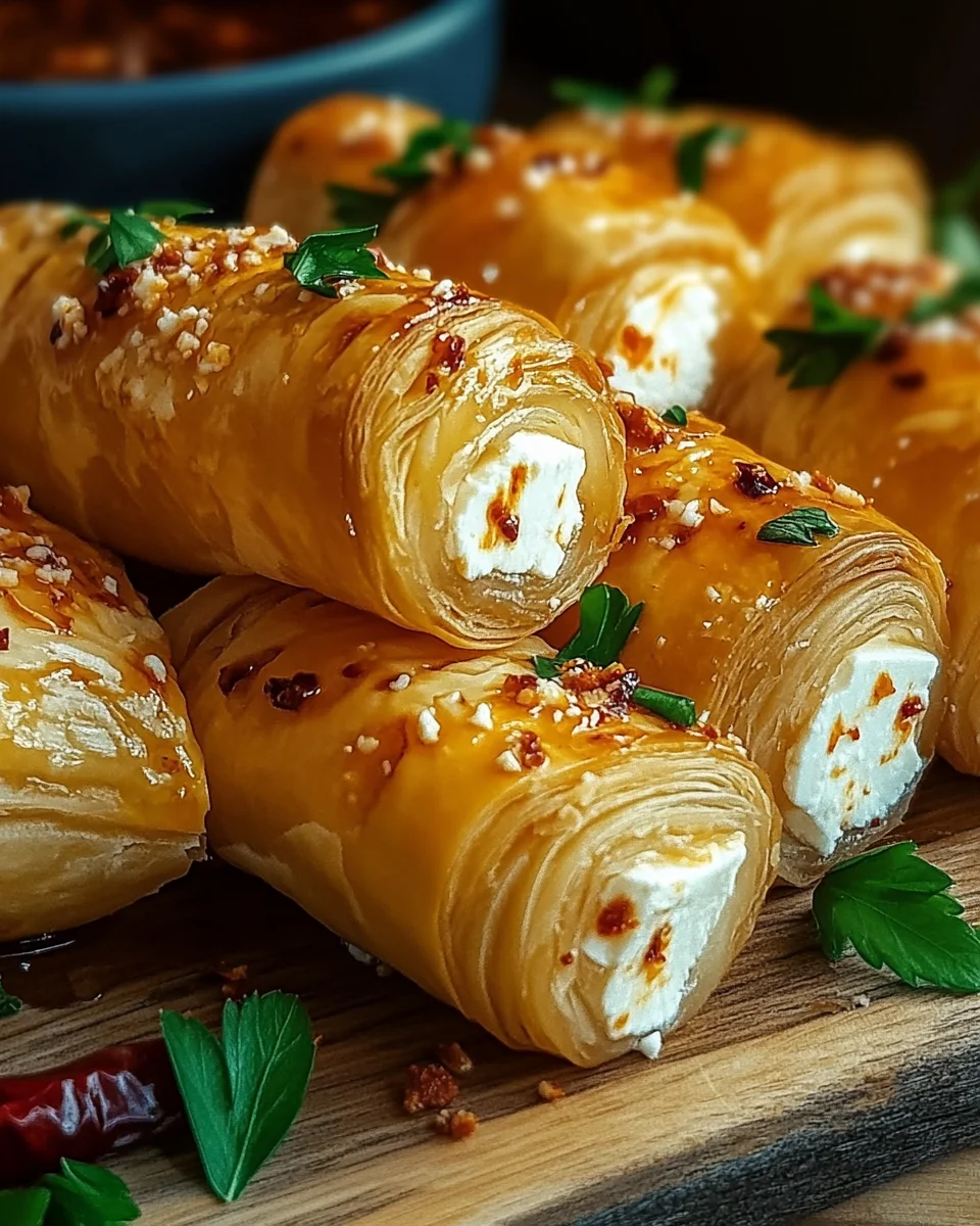 Ofen-gebackene Feta-Rollen mit Chili-Honig