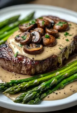 Ribeye Steak with Creamy Mushroom Sauce and Asparagus